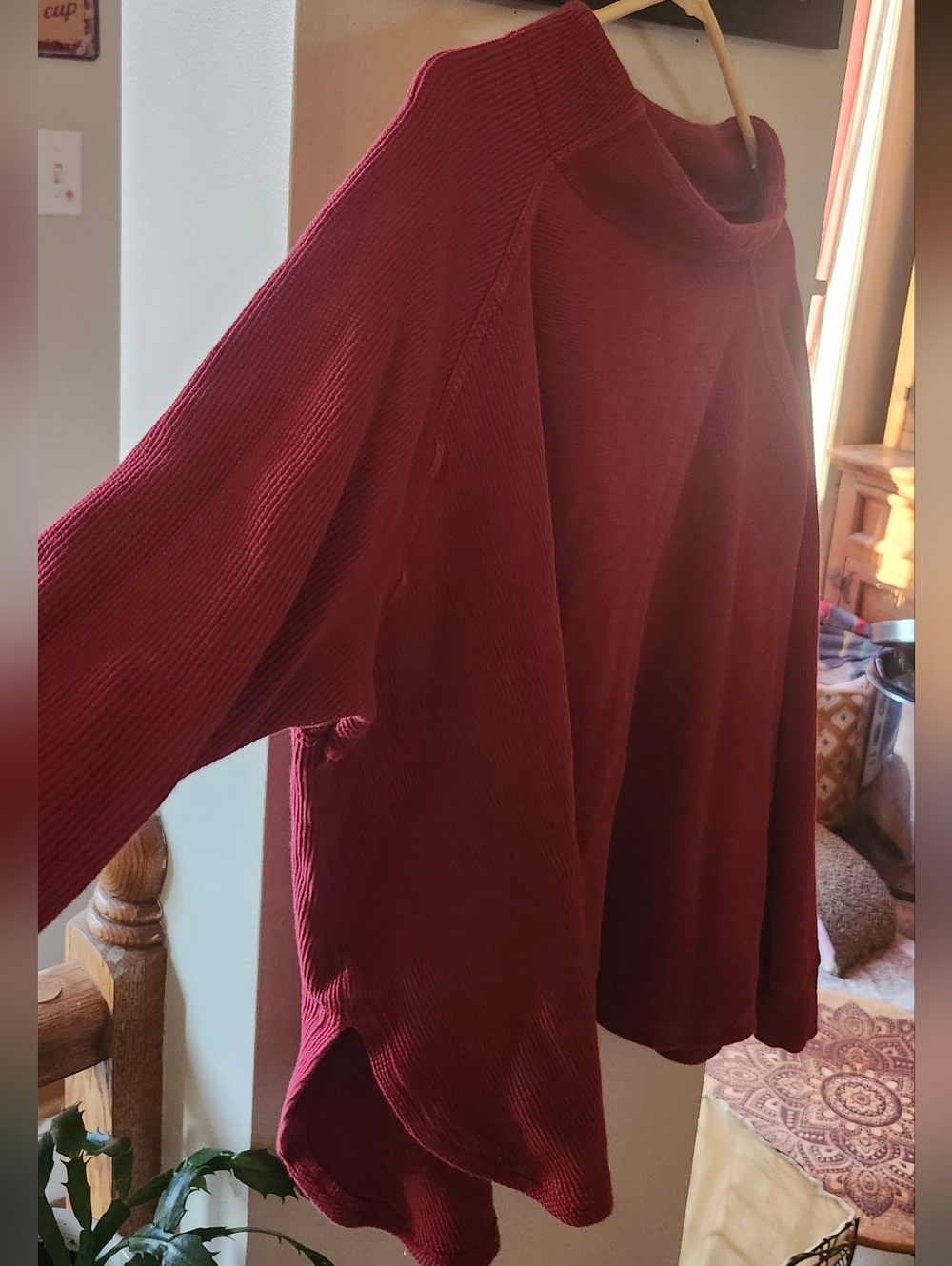 Women's Red Waffle Mock Neck - Picture 3 of 4